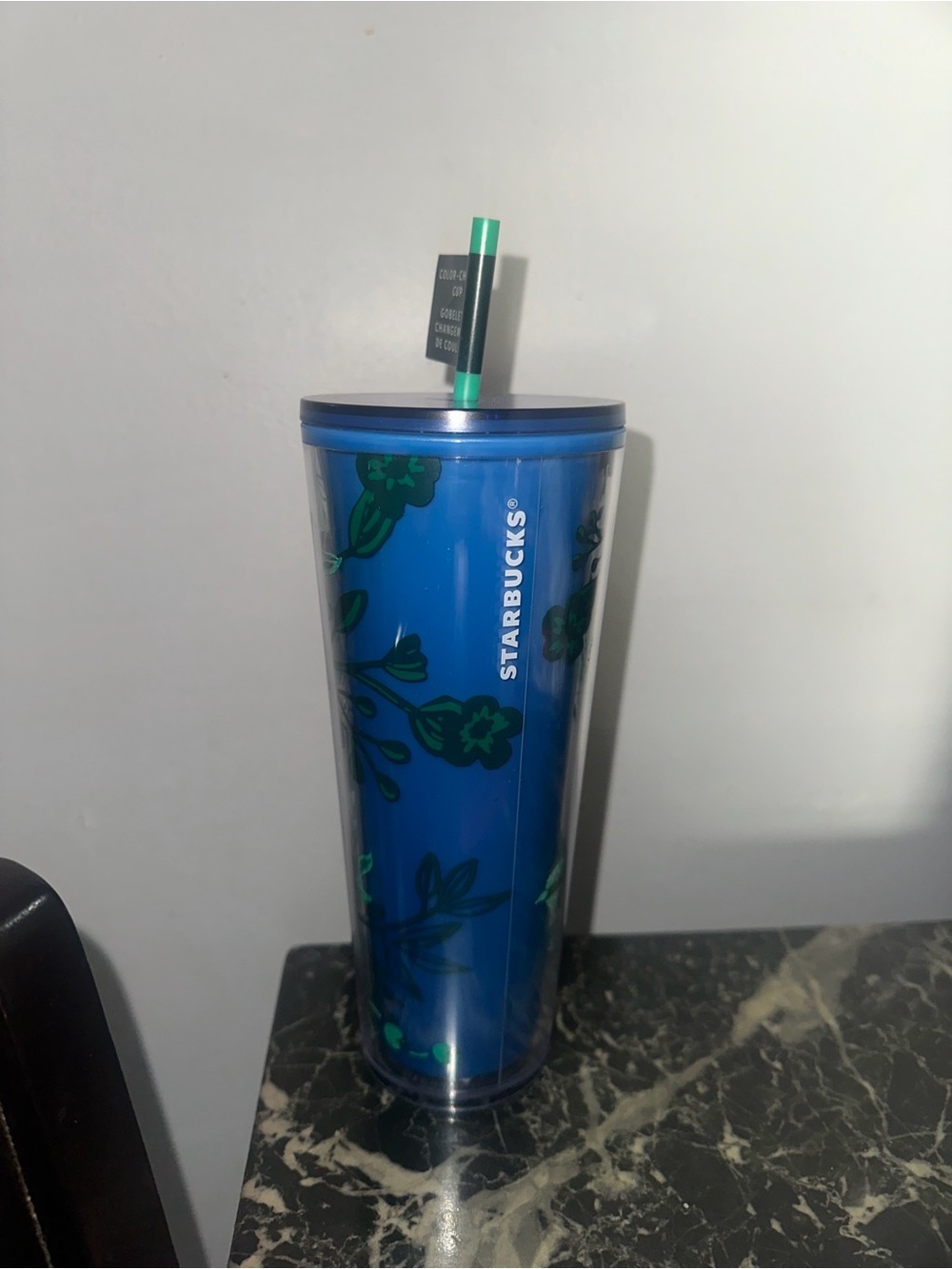 Starbucks Blue and Green Floral Reusable Tumbler with Straw